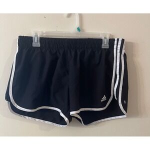 Adidas Running Shorts Womens L Black White 3 Stripe‎ Athletic Gym sz Large